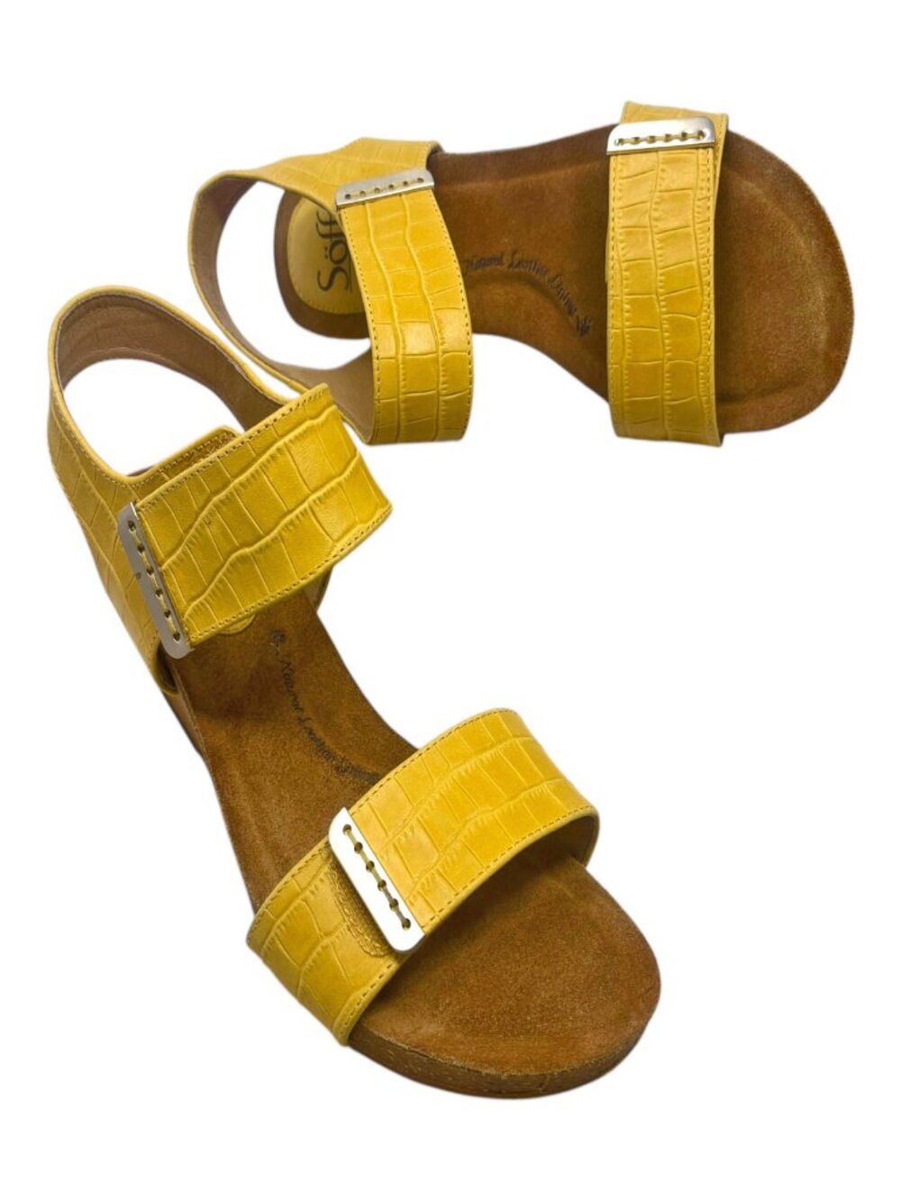 Sofft Verdi Yellow Full Grain Embossed‎ Leather Wedge Sandal